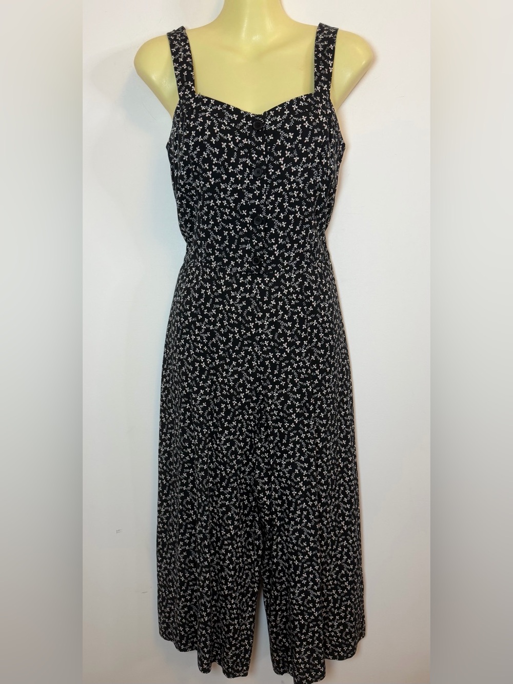 LOFT Black Floral Sweetheart Neckline Jumpsuit